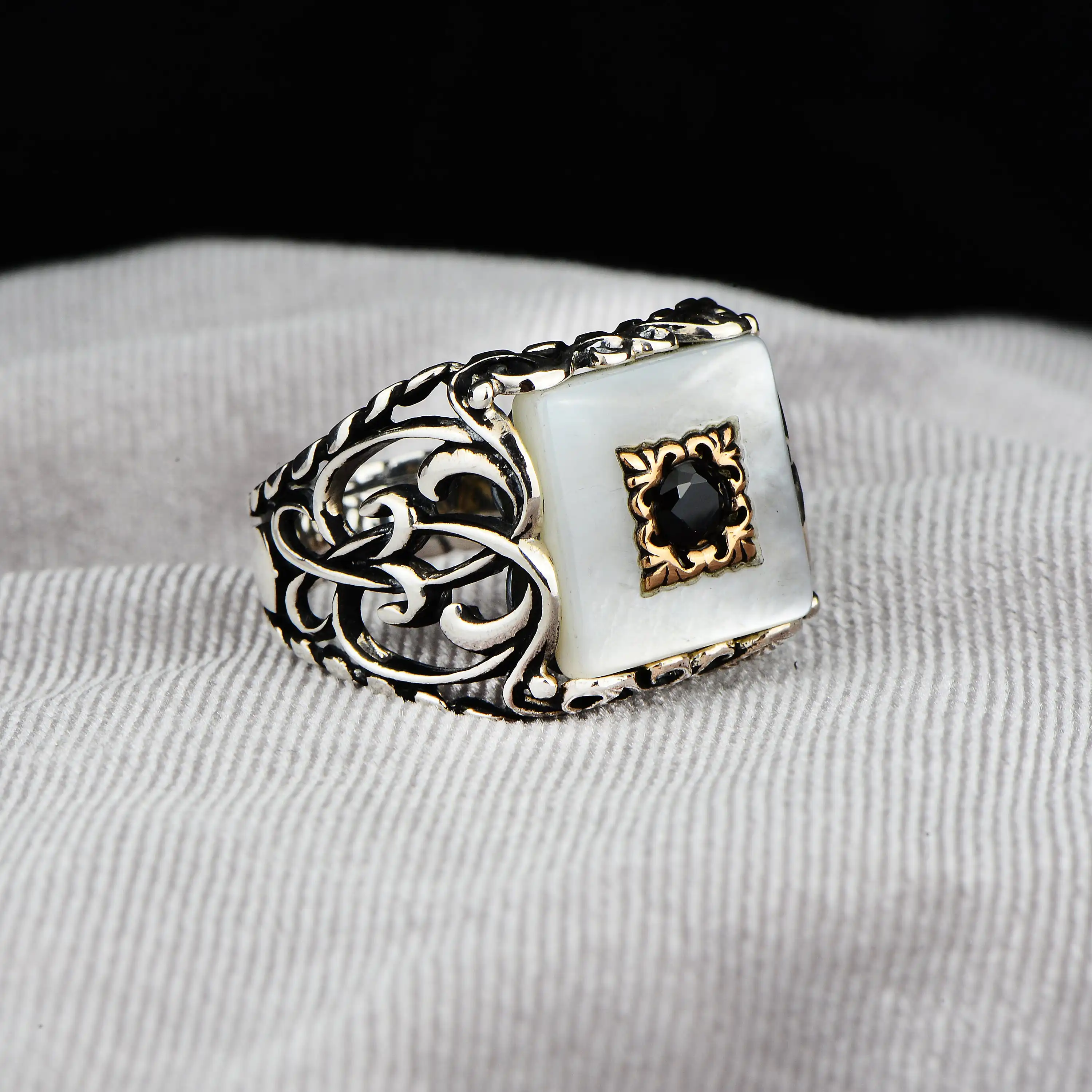 

Mother of Pearl Ring Men, Square Design Pearl Ring, Solid 925 Sterling Ring, Turkish Ottoman Handmade 925 Sterling, Father Day G
