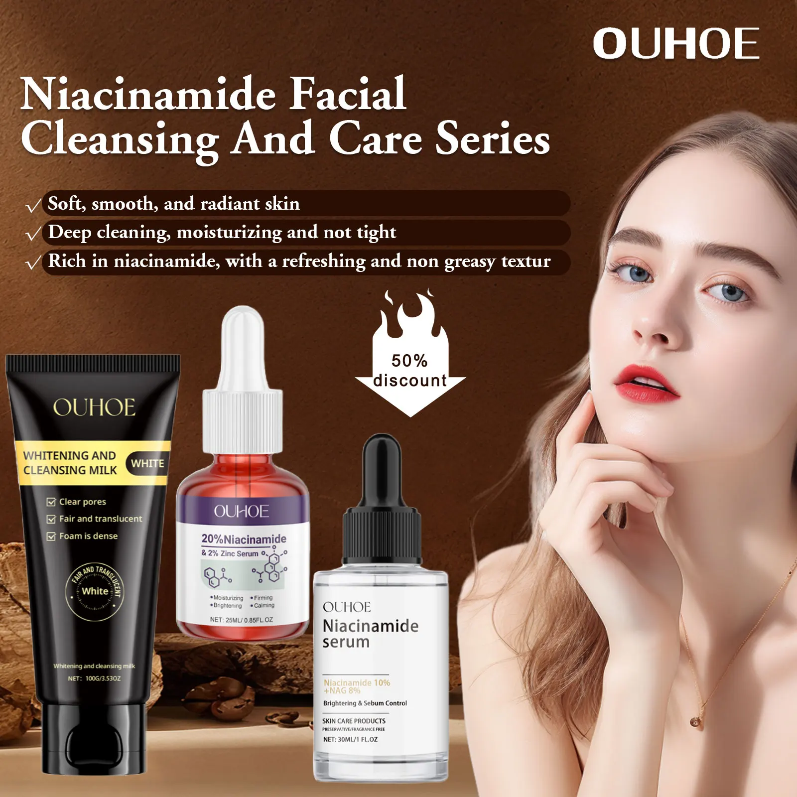 

Ouhoe Niacinamide Serum Face Cleanser Brighten Skin Acne Removal Whitening Clean Pores Keratins Remove Moisturizing Skin Care