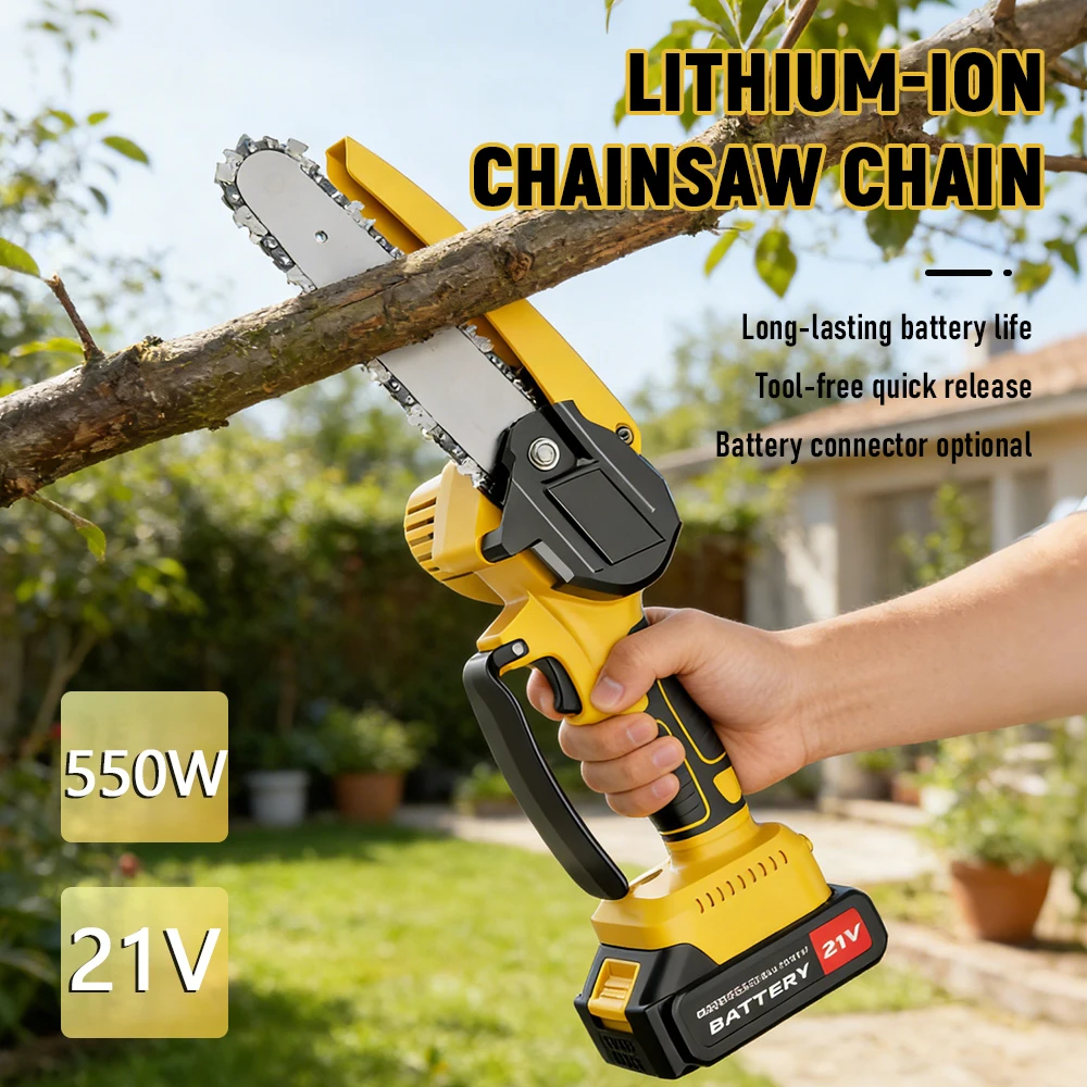 6-インチコードレスミニチェーンソー木工庭電動のこぎり木材切断電動工具-550-ワット-3500rpm-マキタ-21v-バッテリーピン用