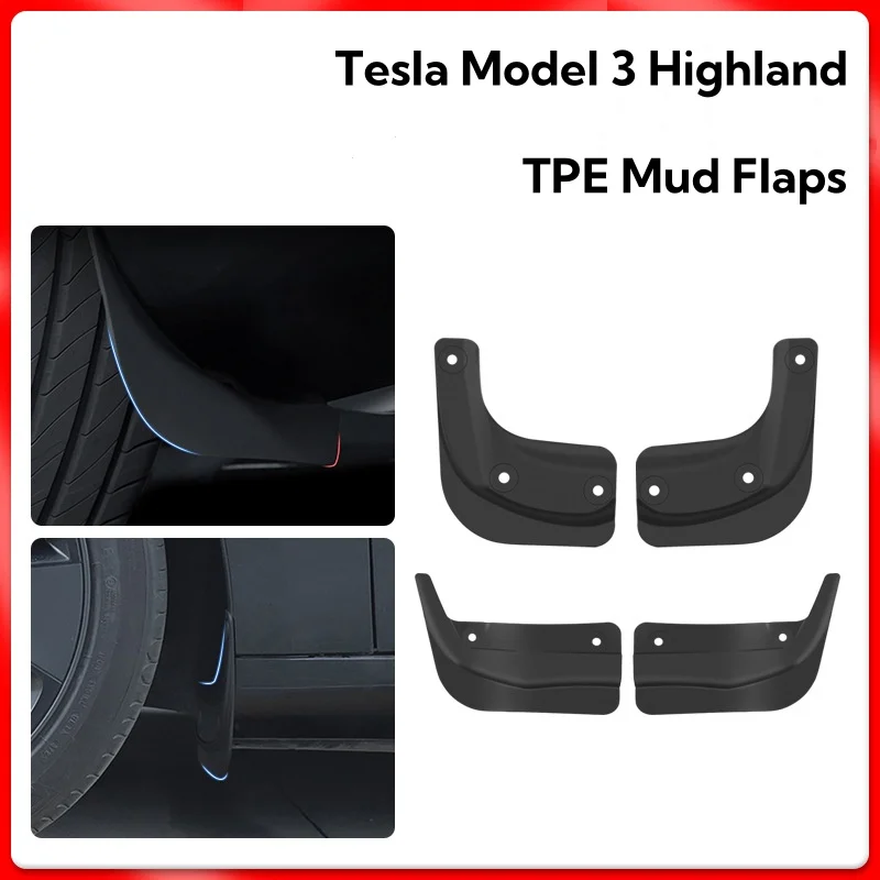 Mud Flaps for Tesla Model 3 Highland 2024 Mudguard Official Original Front Rear Wheel Fenders Splash Guards Model3 Accessories