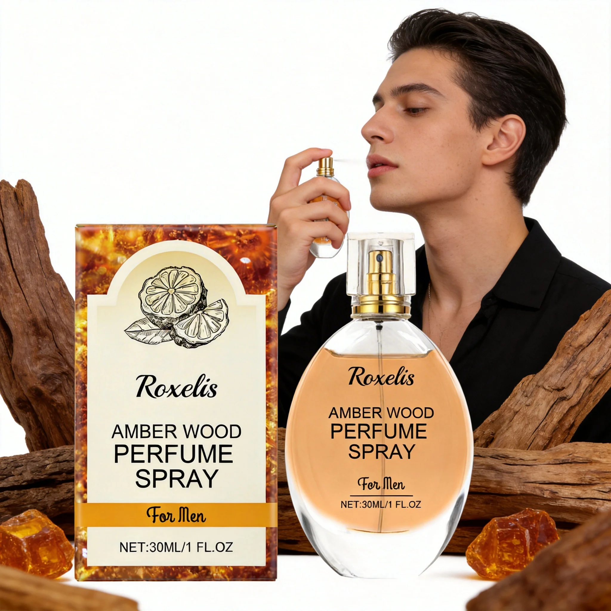 

Парфюмерный спрей ROXELIS 30 мл Amber Wood: Свежий, натуральный, элегантный, стойкий аромат для повседневной жизни, портативный.