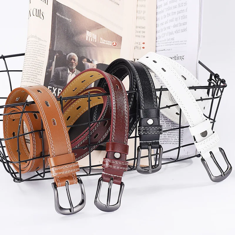 Women's Casual Belt Simple PU Leather Belt with Hollow Design Decorative Belt with Metal Button-down for Jeans Slacks