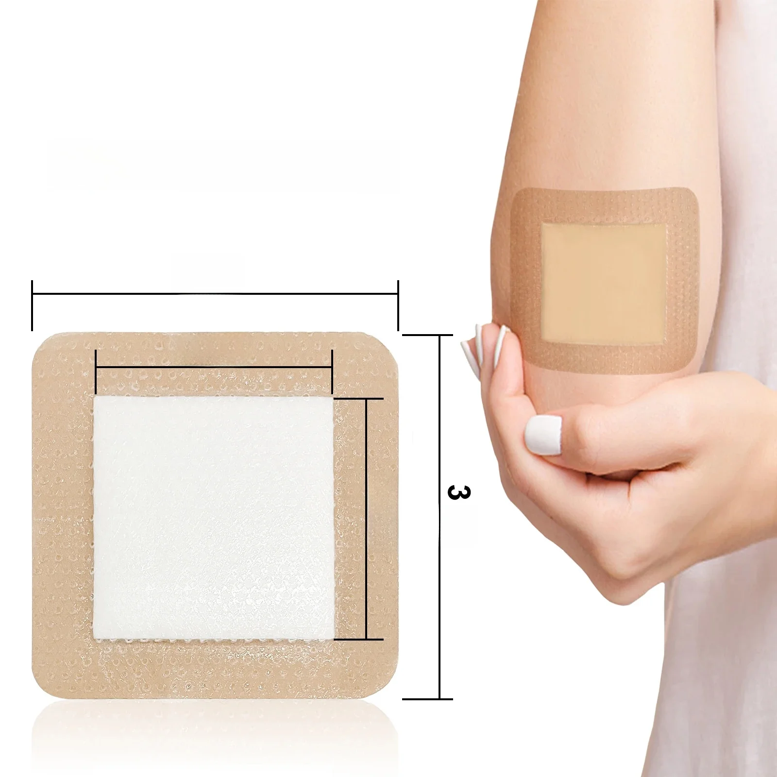 Pansement en mousse de silicone imperméable et à haute absorption, coussretours de bordure en mousse de silicone pour le soin des plaies, 3 po x 3 po, 10 pièces