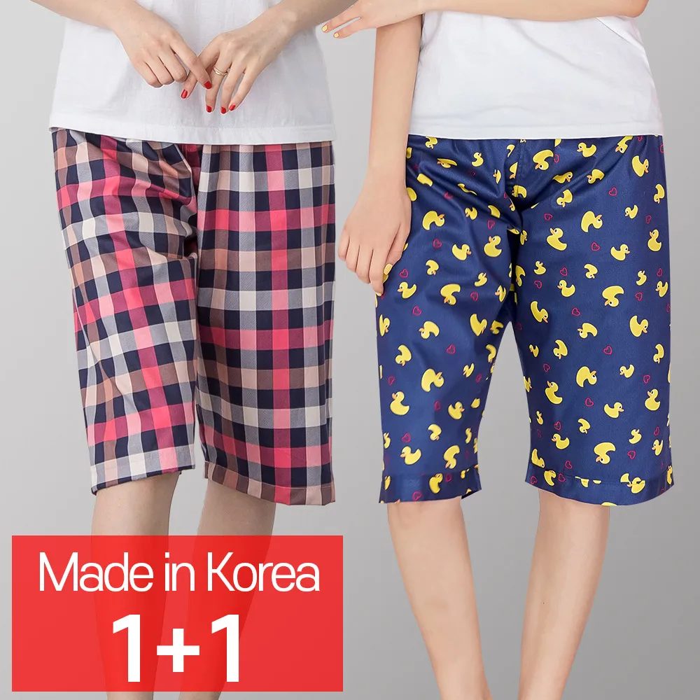 [CALL RA S](1+1 2 pieces) Women's Special cotton pajamas/Heart duck + simple check/Korea Domestic/shorts pants // night wear/sleepwear/couple pajamas/summer pajamas