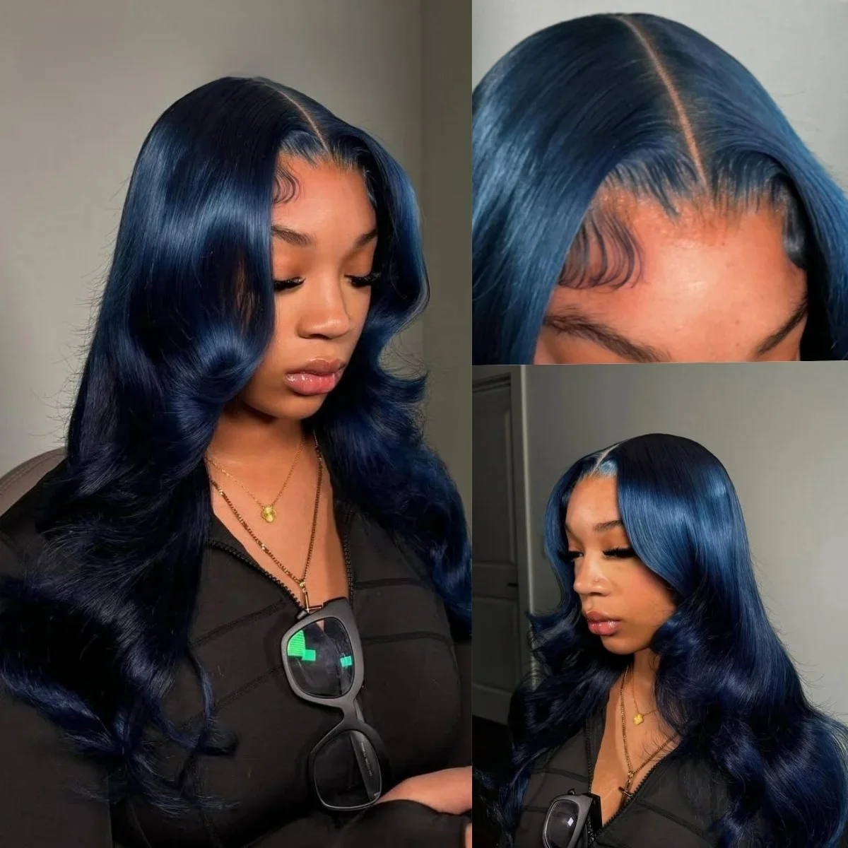 13x6 Middernacht Blauw Kant Voor Menselijk Haar Pruiken Braziliaanse Voor Vrouwen Body Wave HD Transparant 13x4 Kant Voor Menselijk Haar Pruiken - afbeelding 2