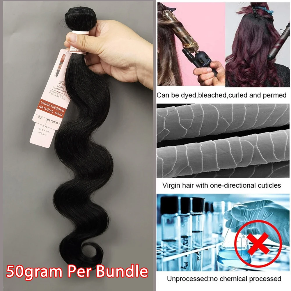 Body Wave Bundles 10-30 Inch Human Hair Extensions 100% Natural Body Wave Human Hair Weave Bundle 50g/Pcs Natural Black 50gram