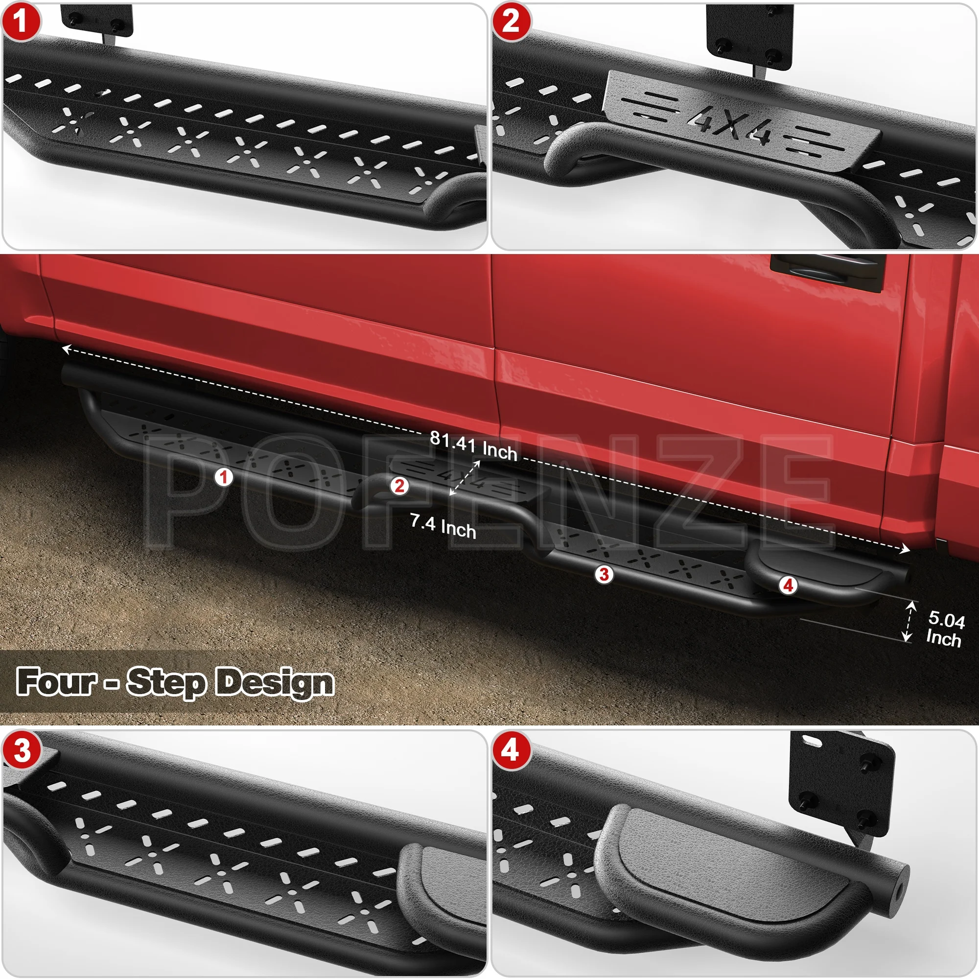 خطوة جانبية للحماية من الصدأ، لوحات تشغيل لـ 1999-2016 Ford F250 SuperCrew 4-Door - سرجين من الفولاذ الكربوني المطلي باللون الأسود
