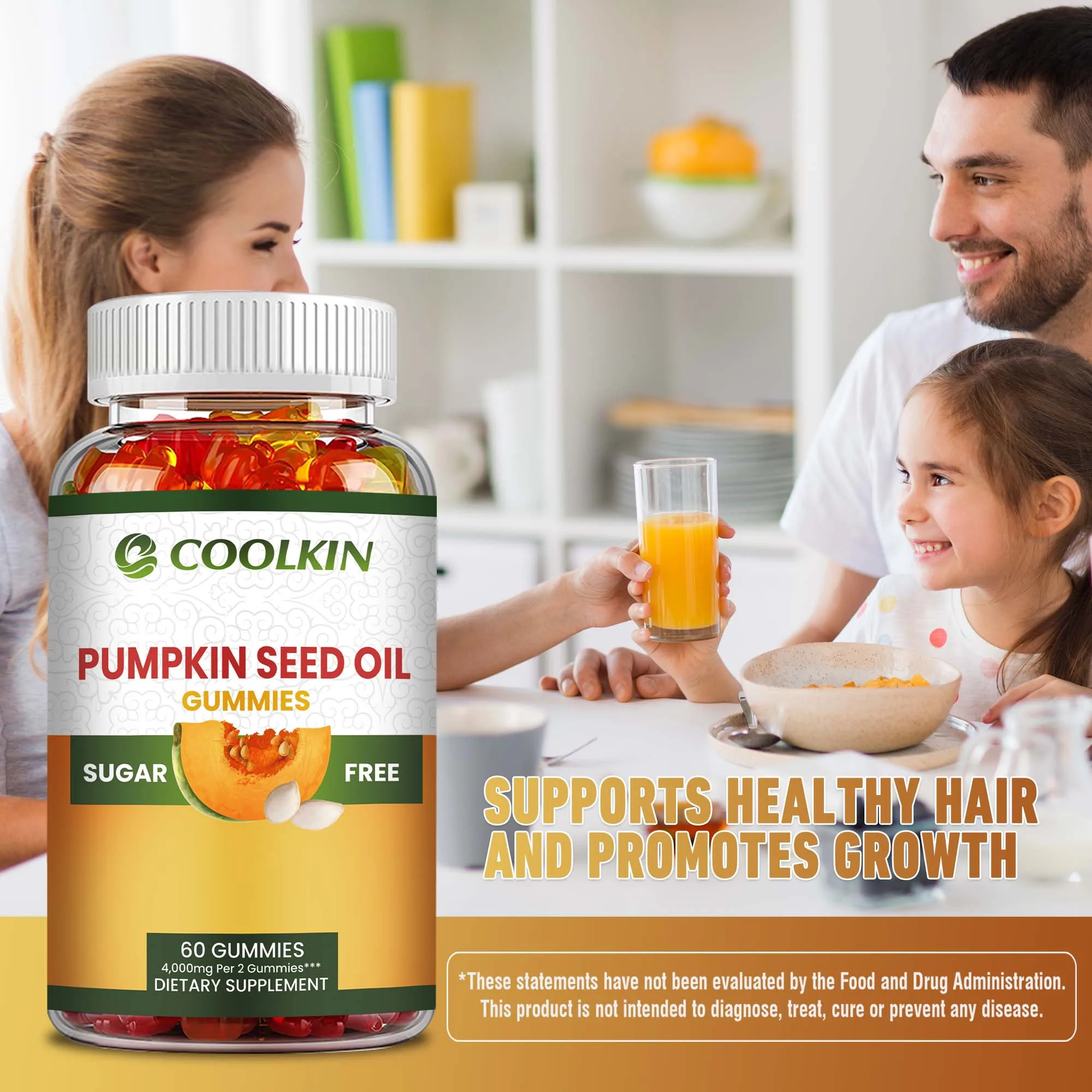 Pumpkin Seed Oil Gummies - Promotes Hair Growth and Supports Urinary, Bladder and Prostate Health - 60 Gummies