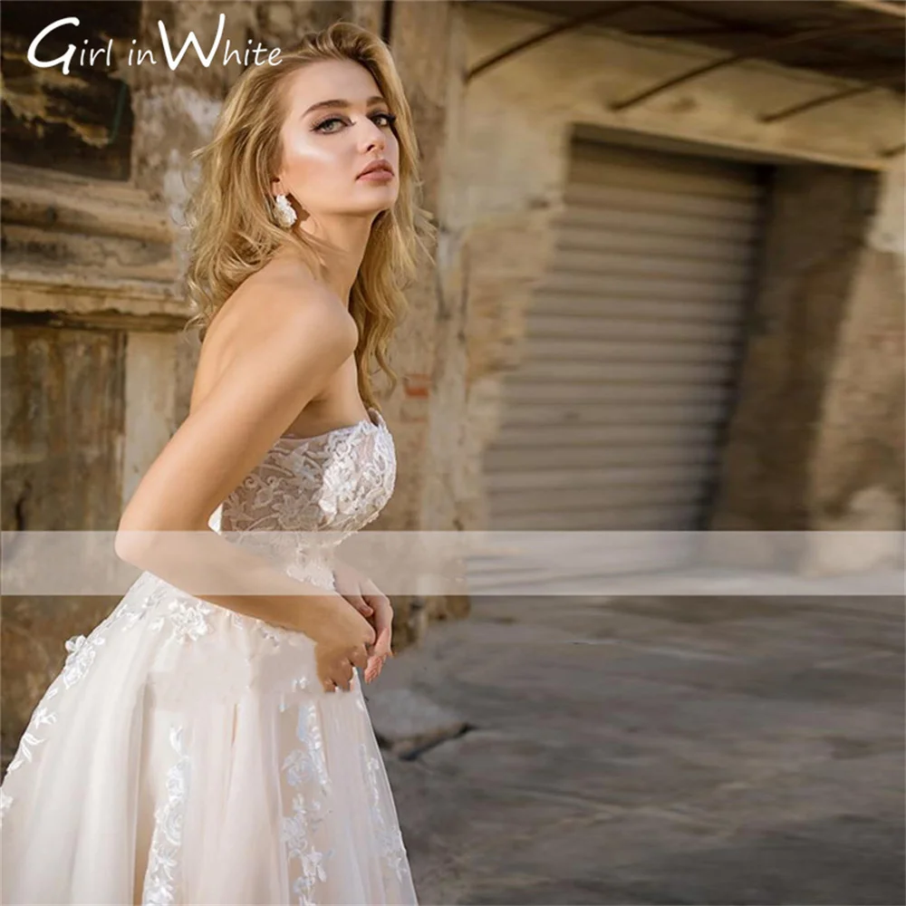 Chérie sans manches robes De mariée Vintage une ligne Robe De mariée dentelle Appliques dos nu Robe De mariée personnalisé robes De Novia