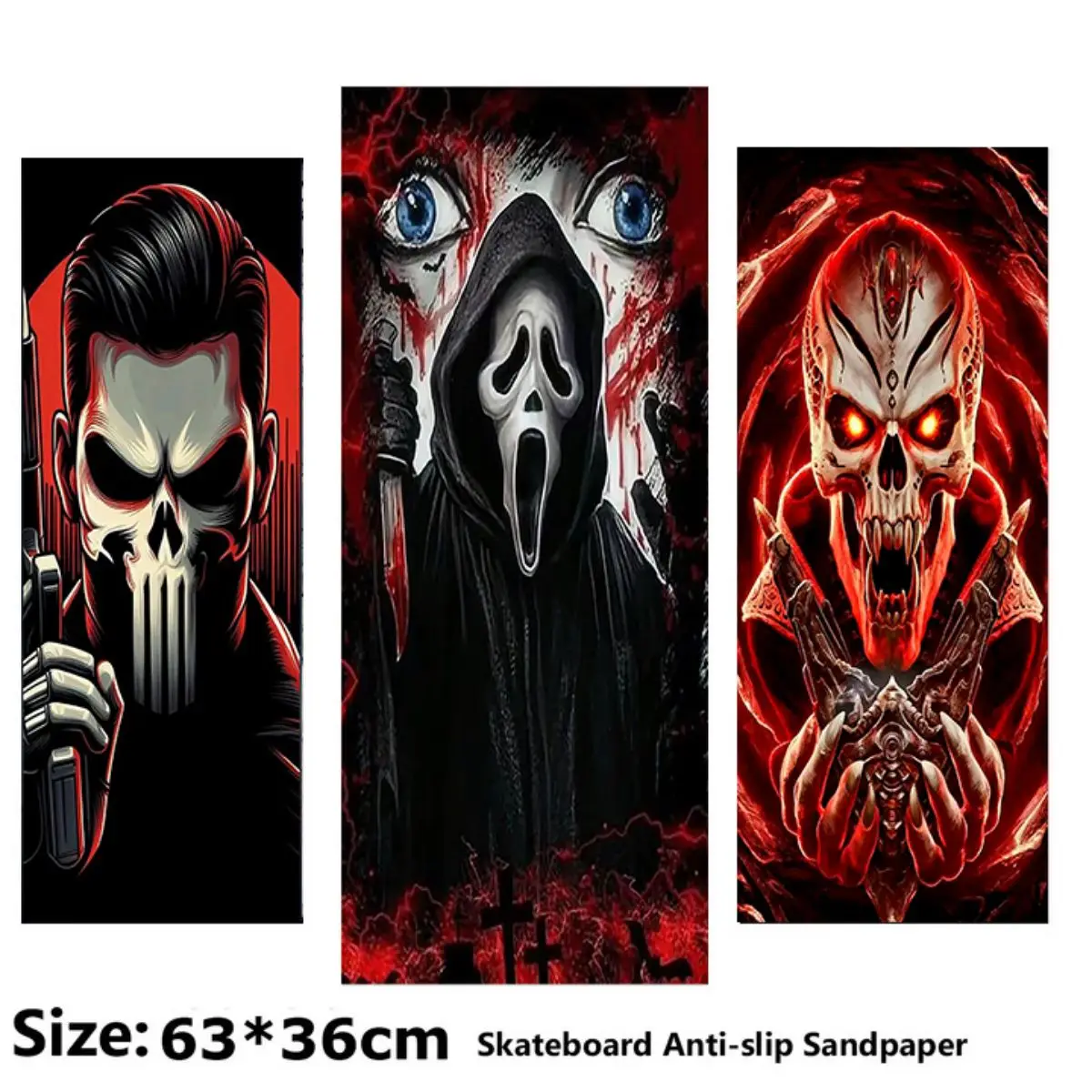 Skull Holding A Triangle Totem Pattern Electric Scooter Anti-slip Sticker Sandpaper Skateboard Grip Tape Sheet 63*36cm