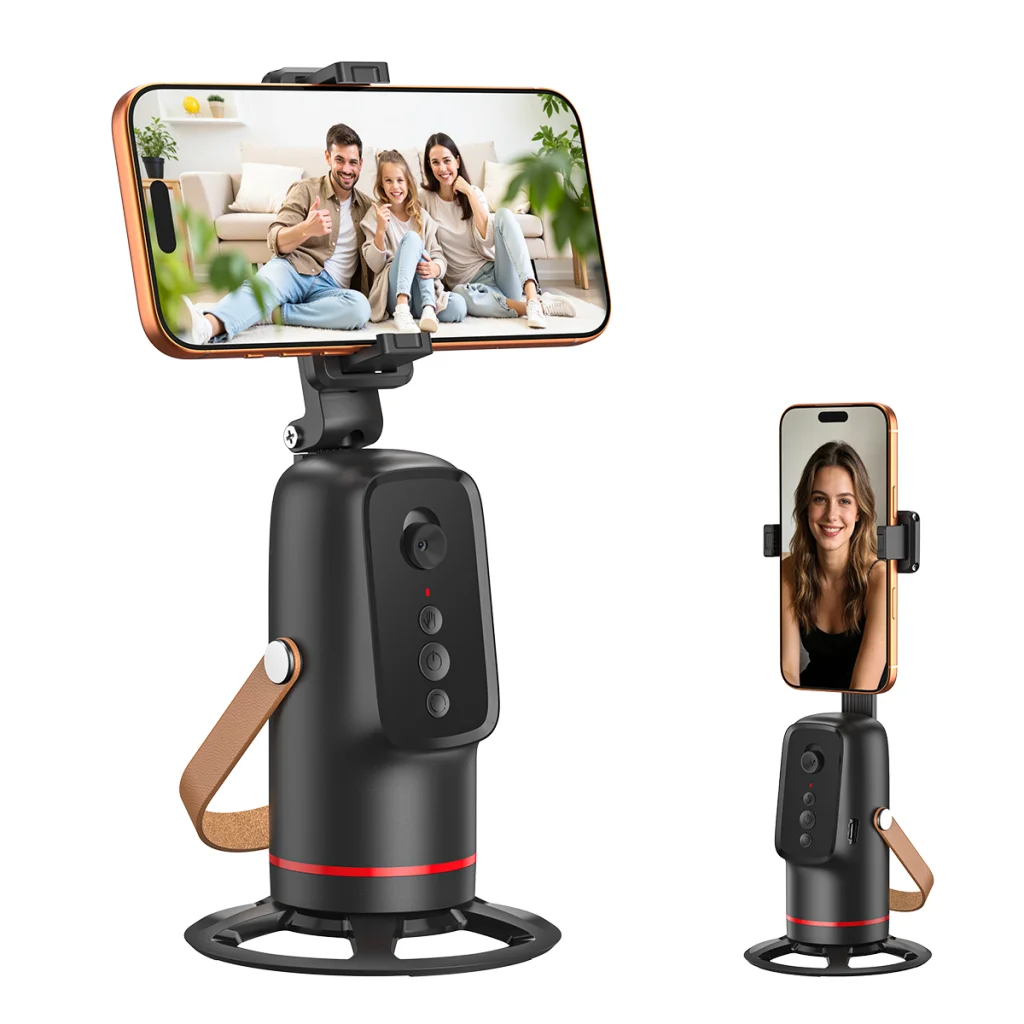 Soporte de Seguimiento Facial Inteligente XO-SS20 Rotacion de 360 Grados Gimbal AI con Reconocimiento Automatico para Movil Bateria de 1800mAh Estabilizador de Escritorio para Grabacion de Video Directos y Vlogs Compatible con iPhone y Android Negro