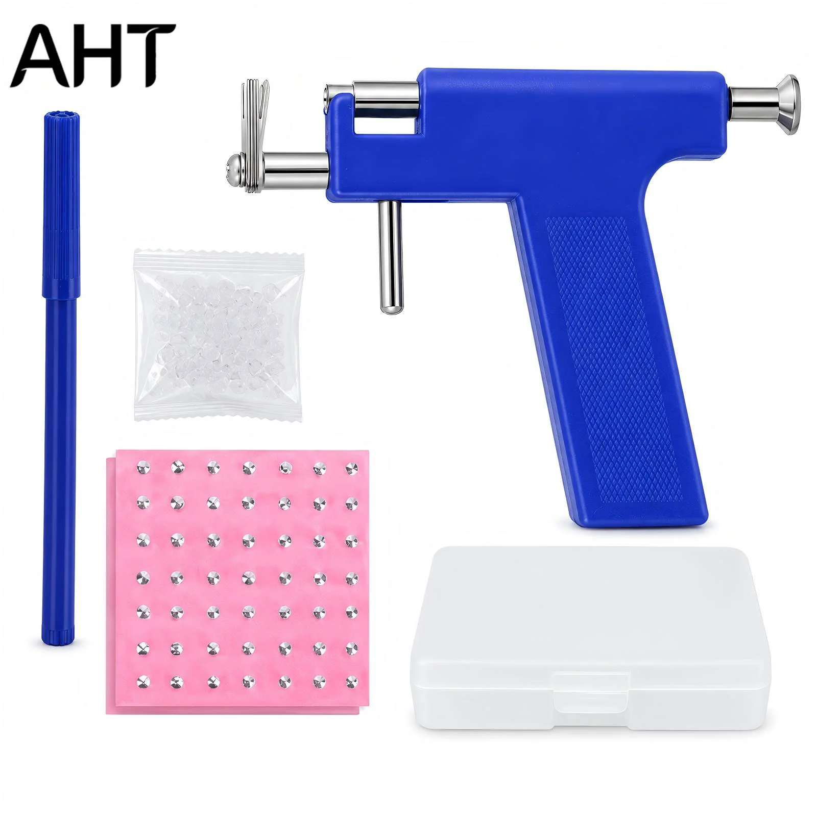 

AHT Professional Ear Piercing Kit with 98PCS Crystal Stud Earrings Self Piercing Gun Set for Home Salon Use Easy Press Handheld
