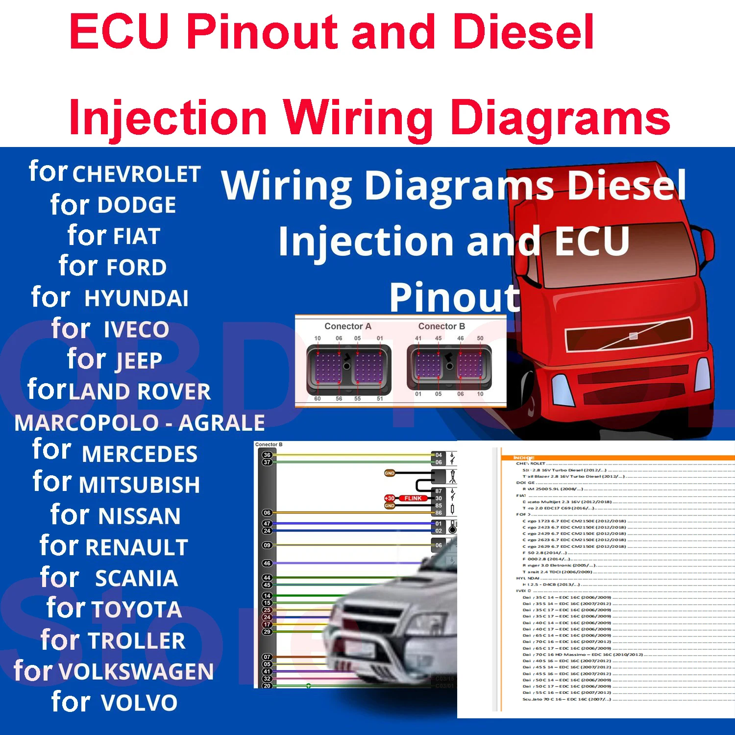 

New Diesel Injection Wiring Diagrams and ECU Pinout or FORD for HYUNDAI for IVECO for LAND ROVER for MERCEDES for TO-YO-TA