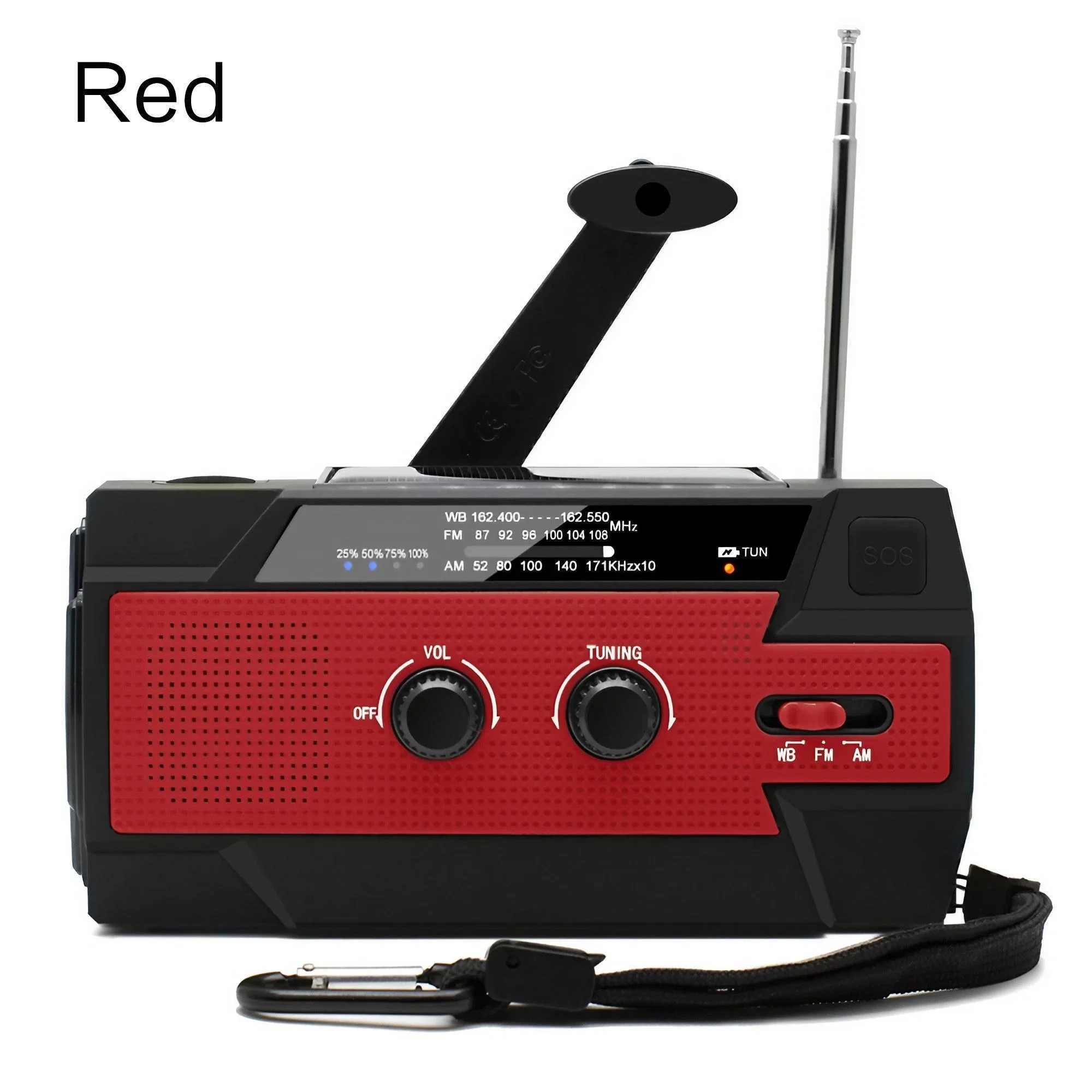 Weerradio Multifunctionele noodradio FM AM WB Handslinger Solar USB Opladen 2000mAh Power Bank LED-zaklamp Zaklamp