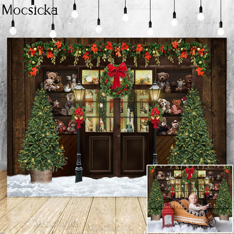 Christmas Toy Store Backdrops For Photography Doll Street Light Decor Winter Xmas Background Kids Family Portrait Photo Studio