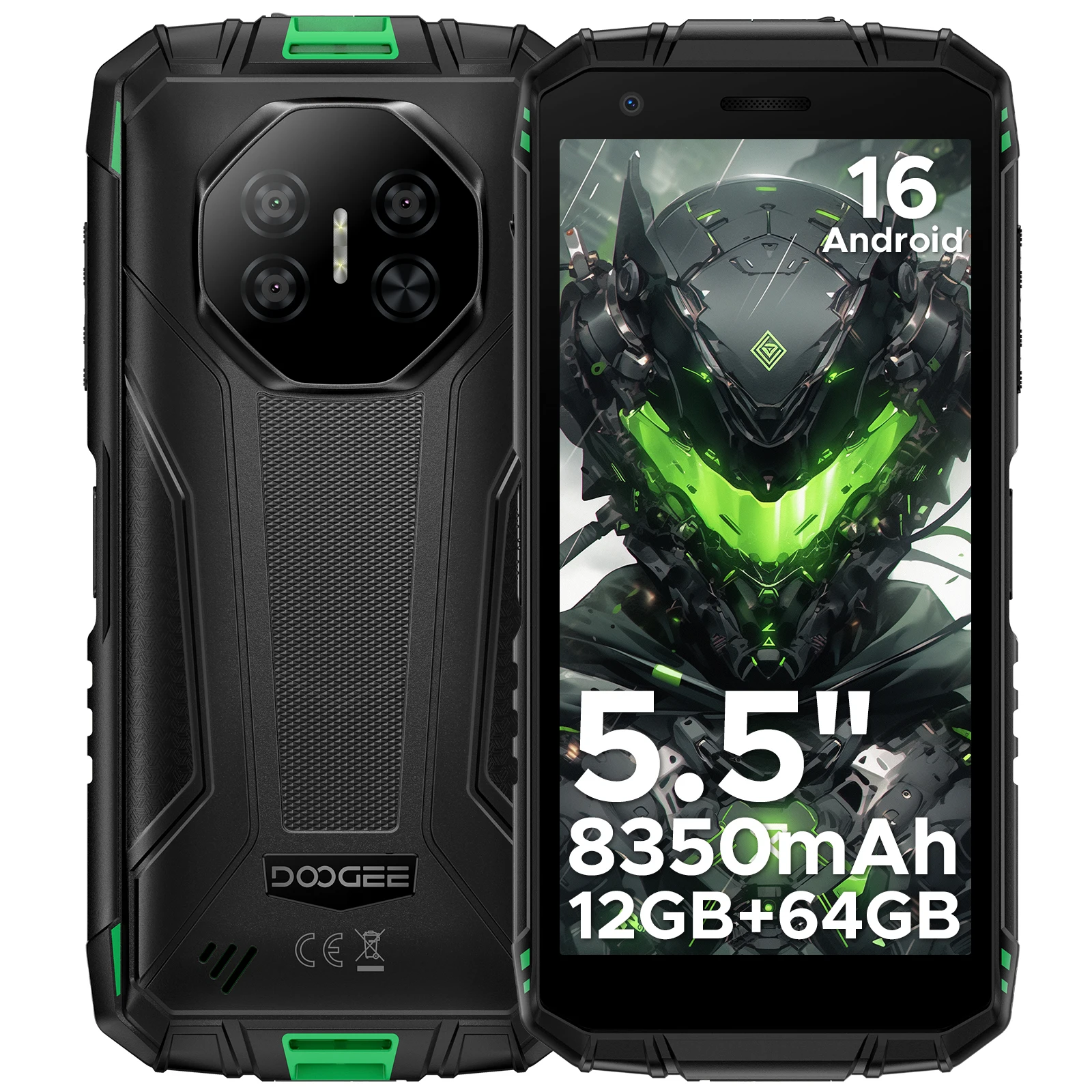 DOOGEE Fire 3 Rugged Smartphone, 8350mAh, Octa Core Android 16 Phone 5.5" IPS HD+ Rugged Phone, 12GB+64GB/2TB, 13MP+8MP, OTG/NFC