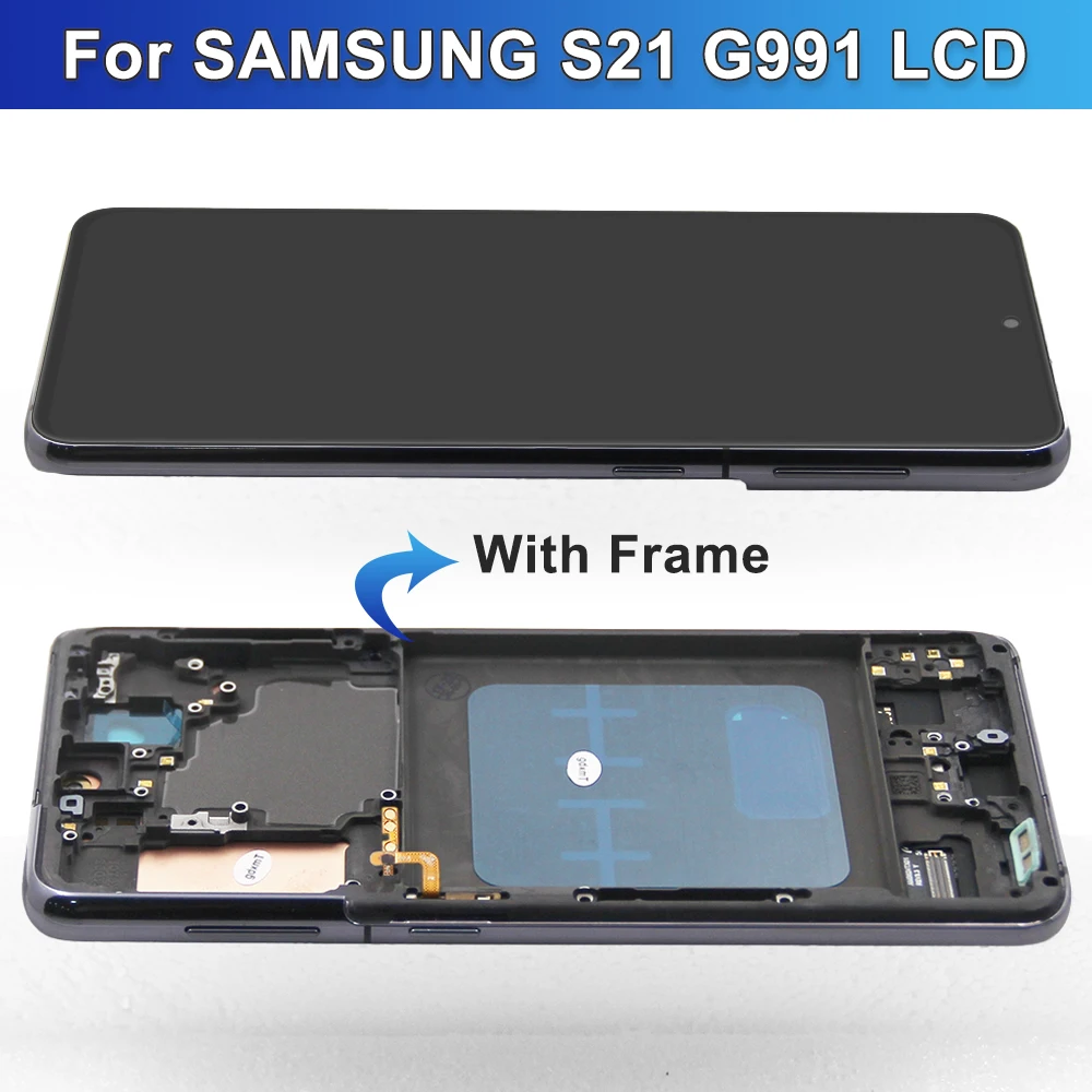 For AMOLED LCD With Frame For SAMSUNG S21 LCD SM-G991B SM-G991U Display Touch Screen Digitizer Assembly Replacement