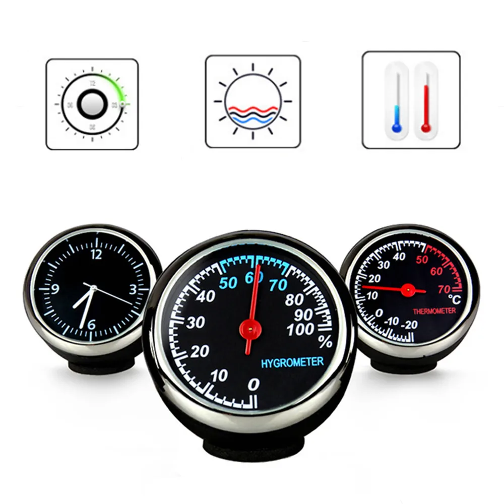 Removable Car Dashboard Clocks 3 In 1 Thermometer Hygrometer Durable Quartz Mini Watch Auto Interior Ornament Decor Accessories