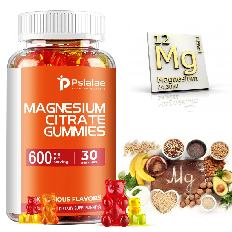 Magnesium citrat-Stress abbauen, Schlaf fördern, Herz-, Knochen-, Muskel-und Nervensystem gesundheit unterstützen-60 Gummis