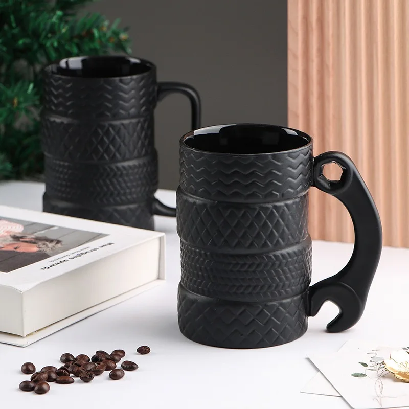 350ml Creative Tire Ceramic Mug Large Capacity Porcelain Coffee Milk Tea Black Cups Novelty Gifts Wrench Mug