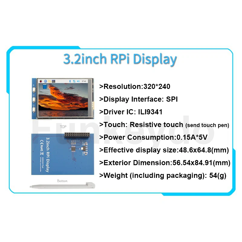 3.2 Inch Rapberry Pi Touchscreen Display 320X240 Pixel ILI9341 Driver 3.2" SPI TFT LCD Monitor for Raspberry Pi 3B/3B+