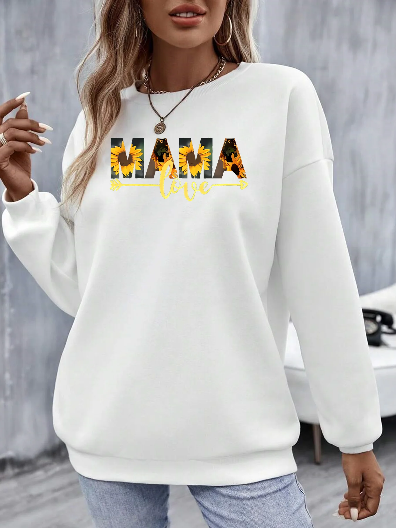 

2024 Sunflower Letter Mama Print Casual Sweatshirts Streetwear Hiphop Fashion Funny Sports Hoodies