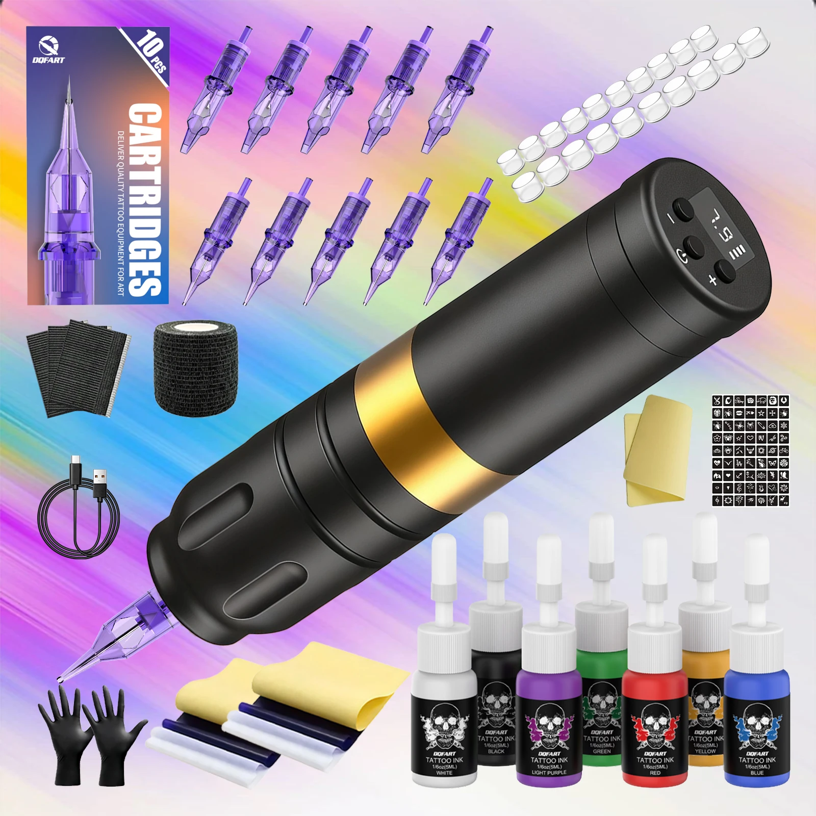 

Professional tattoo pen kit, for tattoo beginners, includes cordless tattoo machine, tattoo needles, complete tattoo gun kit