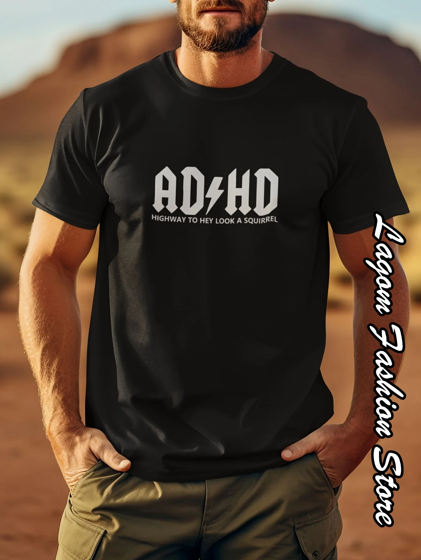 2024 Summer Men Fashion Cotton T-Shirt ADHD Letter Print Tops Tees Male Vintage Short Sleeve Clothing Casual Comfy Streetwear