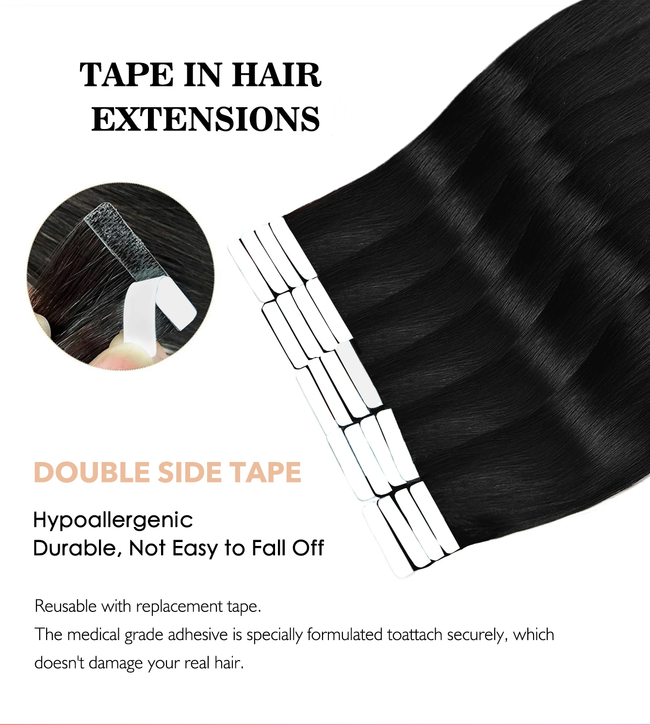 Лента в прямых наращивании человеческих волос, бразильские волосы, клейкие наращивания, уток кожи, черный, коричневый, 100% настоящие человеческие волосы для женщин