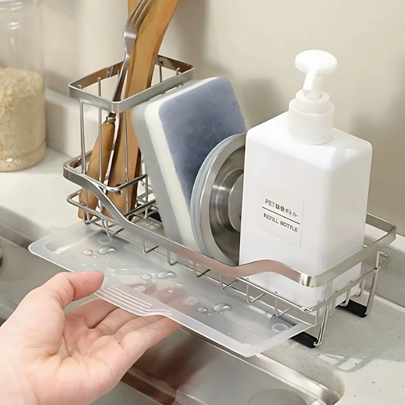 Stainless Steel Sink Drying Rack, Over-Sink Drain Rack with Multi-Layer Storage, Rust-Resistant for Dishes, Utensils & Fruits