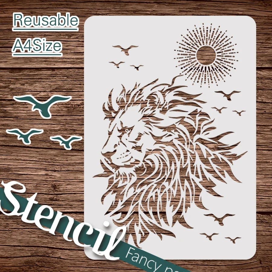 1PC A4 Lion Head Stencil Reusable Painting Template for DIY Wall Art Drawing Decor