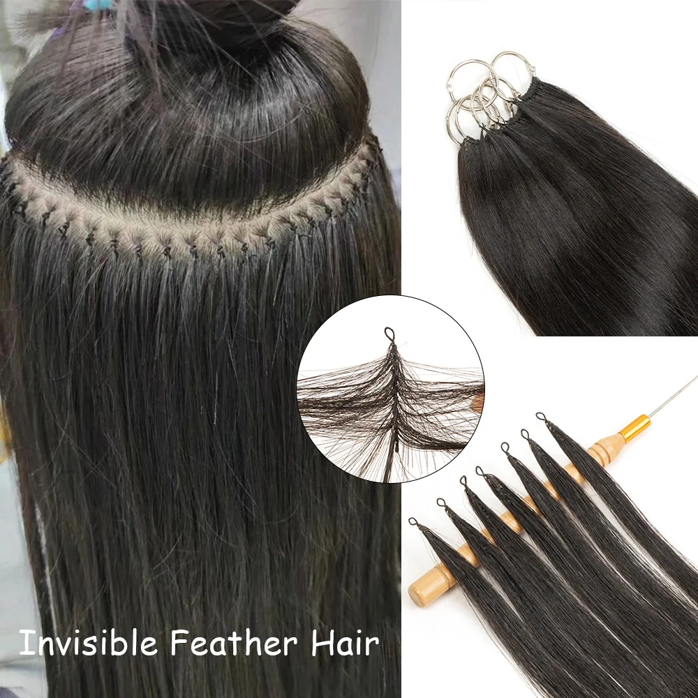 Natural Micro Feather Human Hair Extensions Straight Real Virgin Human Hair Microloop Hair Extensions For Women 40strands/pack