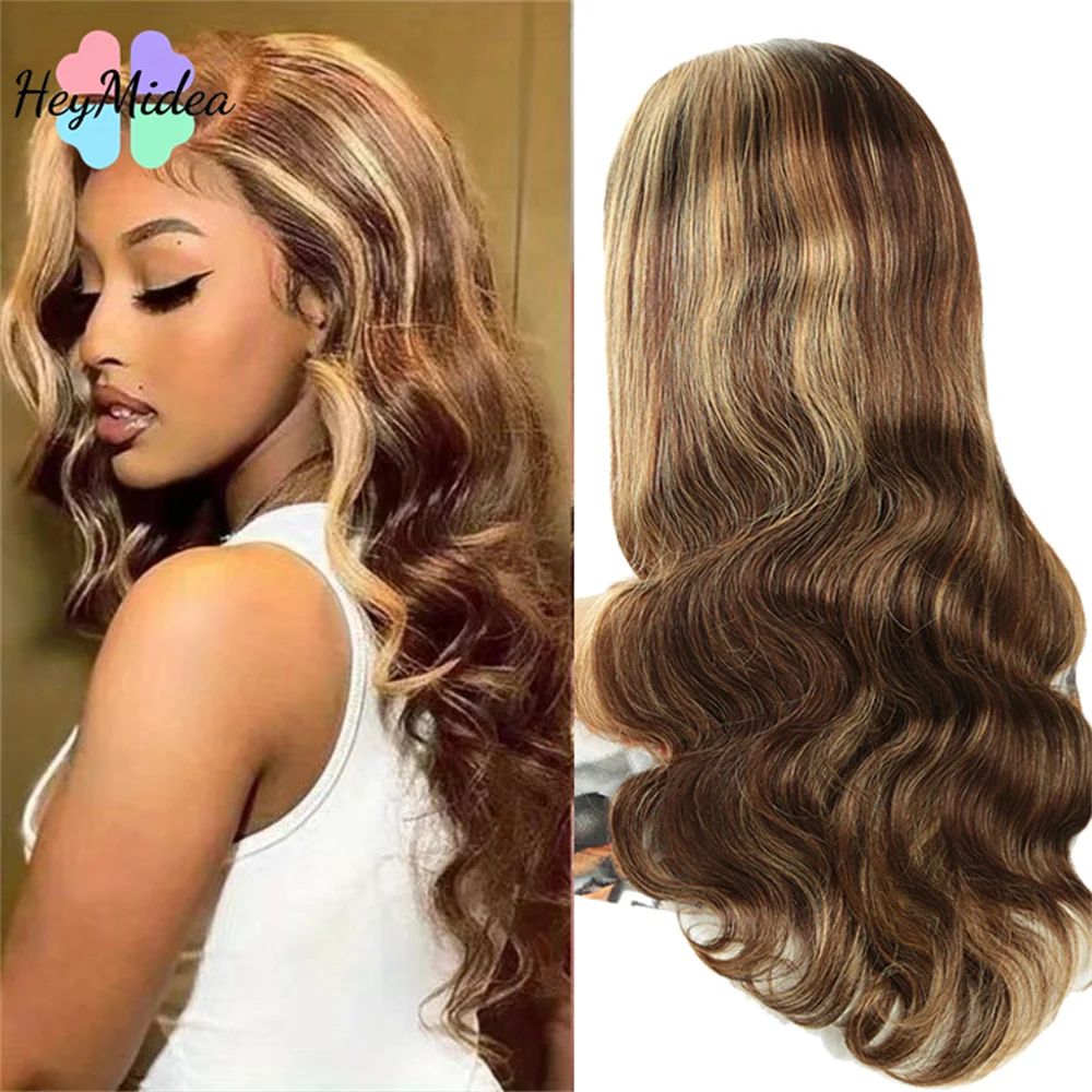 

4/27 Highlight Body Wave 13x6 Lace Frontal Human Hair Wigs Transparent Honey Blonde Remy Body Wave 13x4 Lace Wig HeyMidea