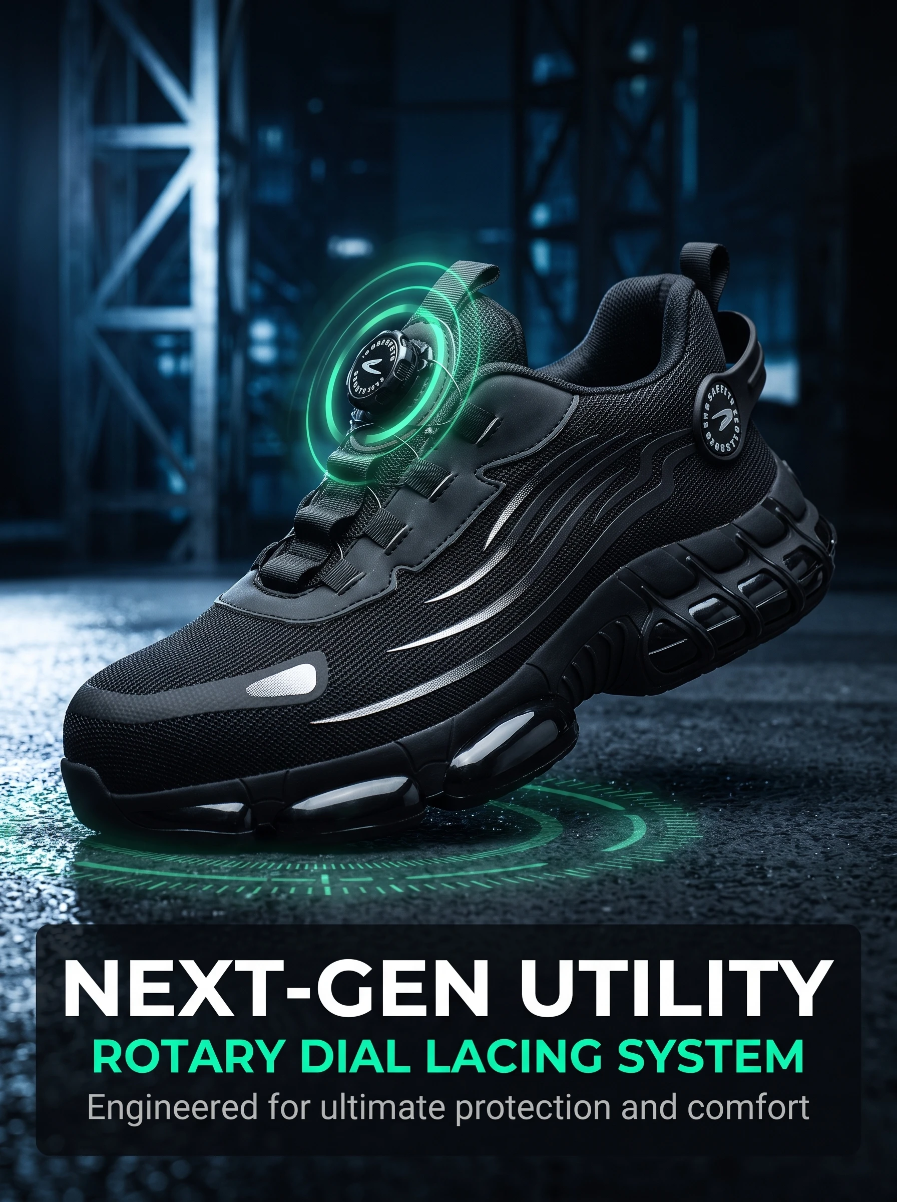 Men's Safety Work Shoes Anti-Impact Anti-Piercing Fashionable Sports Style with Rotary Button Detail for Professional Use
