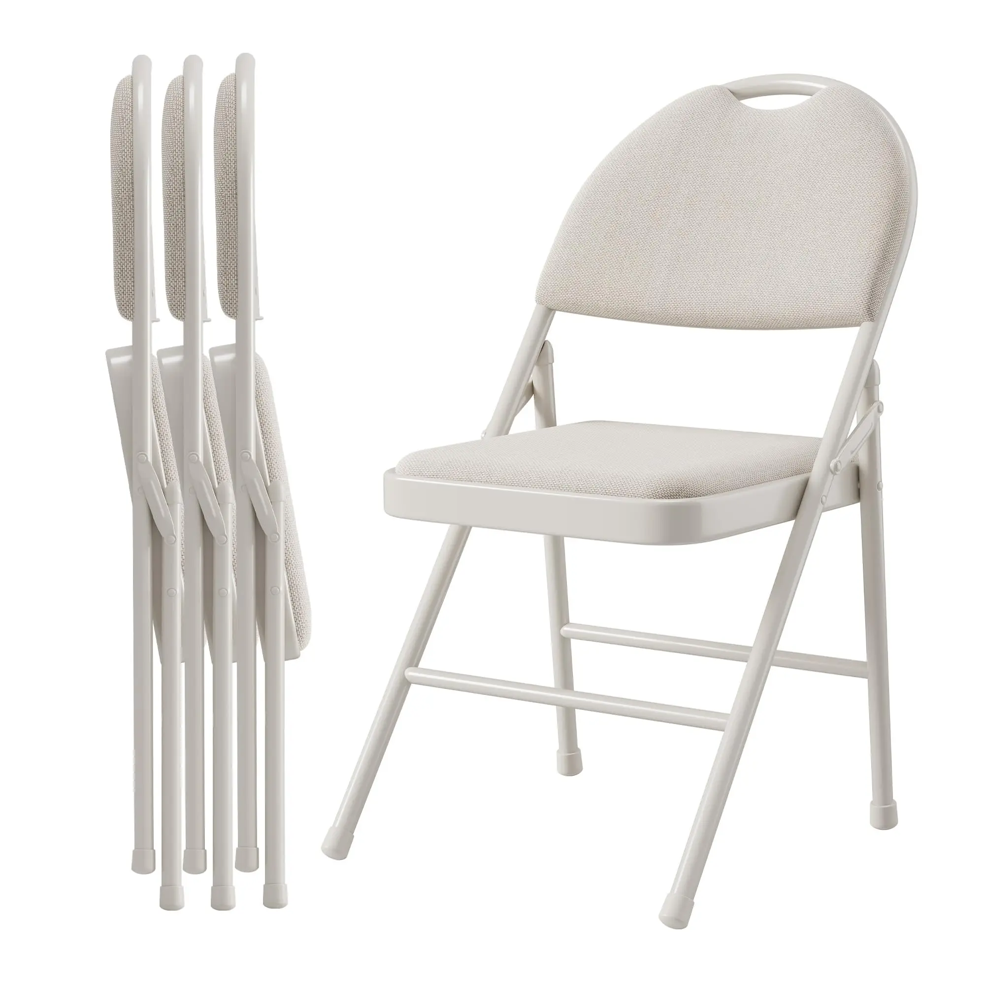 Ensemble de 4 chaises pliantes Zstar avec dossier rembourré, chaise de camping avec une capacité de charge allant jusqu'à 150 kg, chaise pliante robuste et peu encombrante, chaise d'extérieur pour jardin, balcon, camping et salle à manger, beige