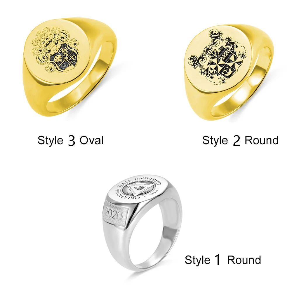 UONNEY Dropshipping Custom Championship Signet Circle Ring Family Crest 3 Kinds Rings Silver Gold Plated College Graduation Gift