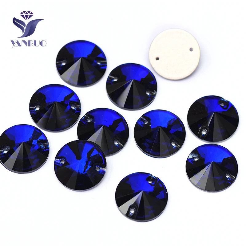 YANRUO 3200 All Sizes Cobalt Rivoli Sew On Glass Stones Strass Crystals DIY Flat Back Rhinestones Sewing Accessories