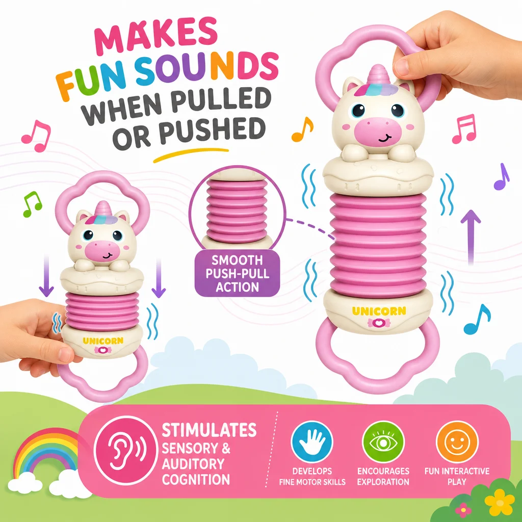 Cartoon Animal Baby Accordion Toy Infant Musical Grasping Toy Sensory Auditory Fine Motor Skills Training for 6M+