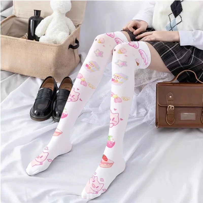 Fashion Printing Long Thigh Stockings Funny Rabbit Cat Sexy Over Knee Female Stockings Pink Cute Pig Lloli Cosplay Girl Socks — zdjęcie 2