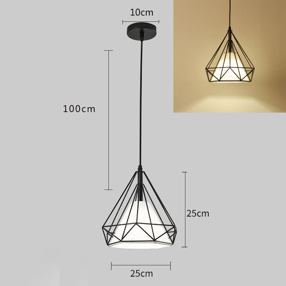 Imagem -06 - Lâmpadas Pendant Loft Retro Luzes de Teto Suspensas Iluminação de Cozinha Americana Lustres Industriais Gaiola de Ferro de Diamante