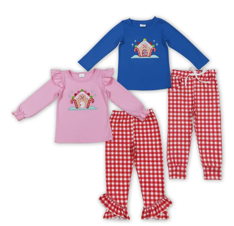 

Boutique Girl Matching Boys Winter Outfit Clothes Kids Candy House Emnbroidery Christmas Clothing Sets