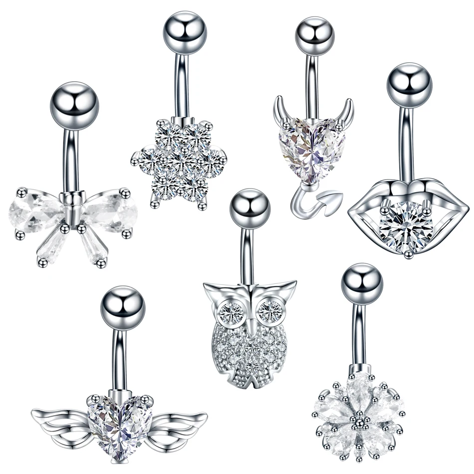 1PC Belly Button Piercing Crystal Ball Butterfly Navel Piercing Stainless Steel Belly Button Ring Cartilage Earring Jewelry