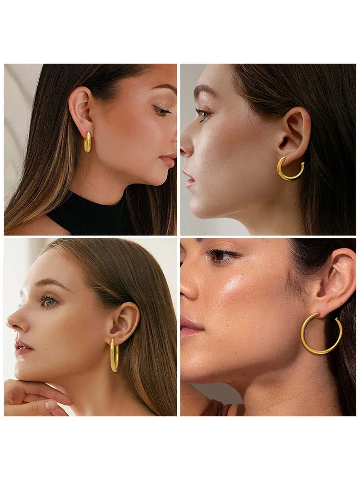 Gold Earrings For Women 4mm Thick Chunky Hoop Earrings 18K Gold Plated Lightweight Chunky Open Round Shape Earrings Gift