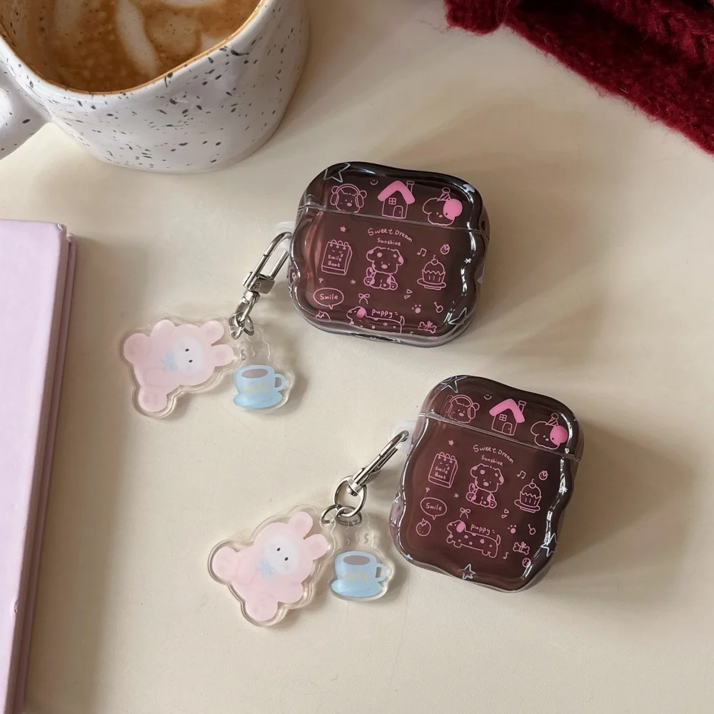 

Cute brown background line music puppy earphone protective case for AirPods 4 3 2 Pro 2 3 protective case fashion creative new