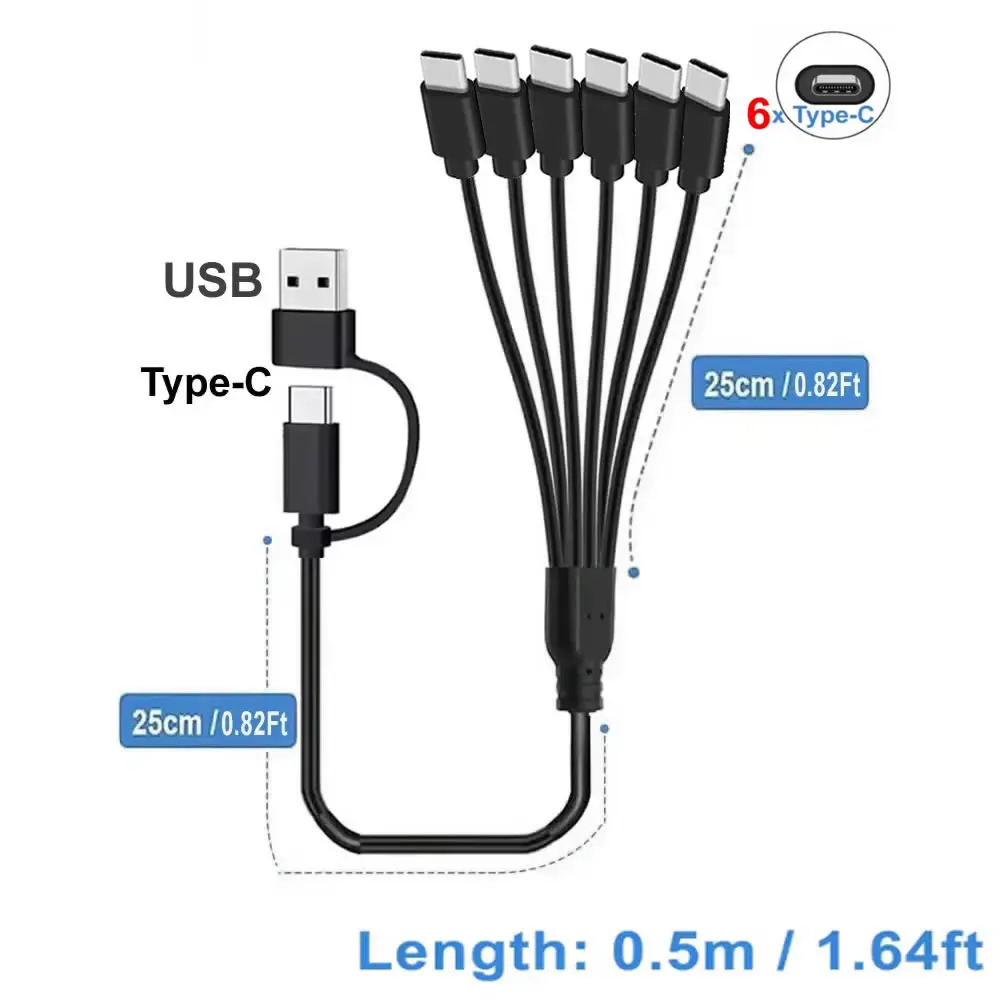 6-in-1-USB-C-PD-Splitterkabel, Multi-USB-C auf Typ-C-Stecker, Ladekabel für iPhone 15 Pro/Android Phone Tablet Switch und mehr