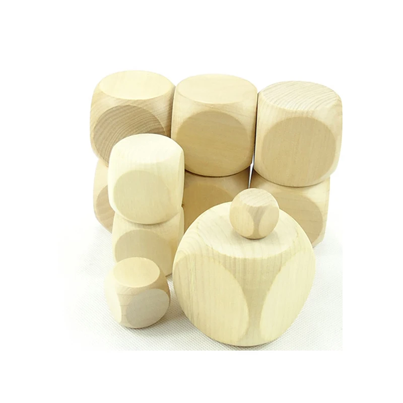 10/16/20/25/30/40/50/60mm Dice 6 Sided Blank Wood Dice DIY Games Party Family