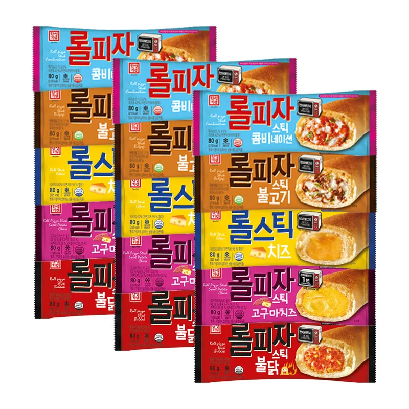 80g Pizza Stick with Hansung Roll 3 kinds 3 pieces each 15 pieces (Combi, Blow meat, Cheese, Sweet potatoes cheese, Fire chicken)