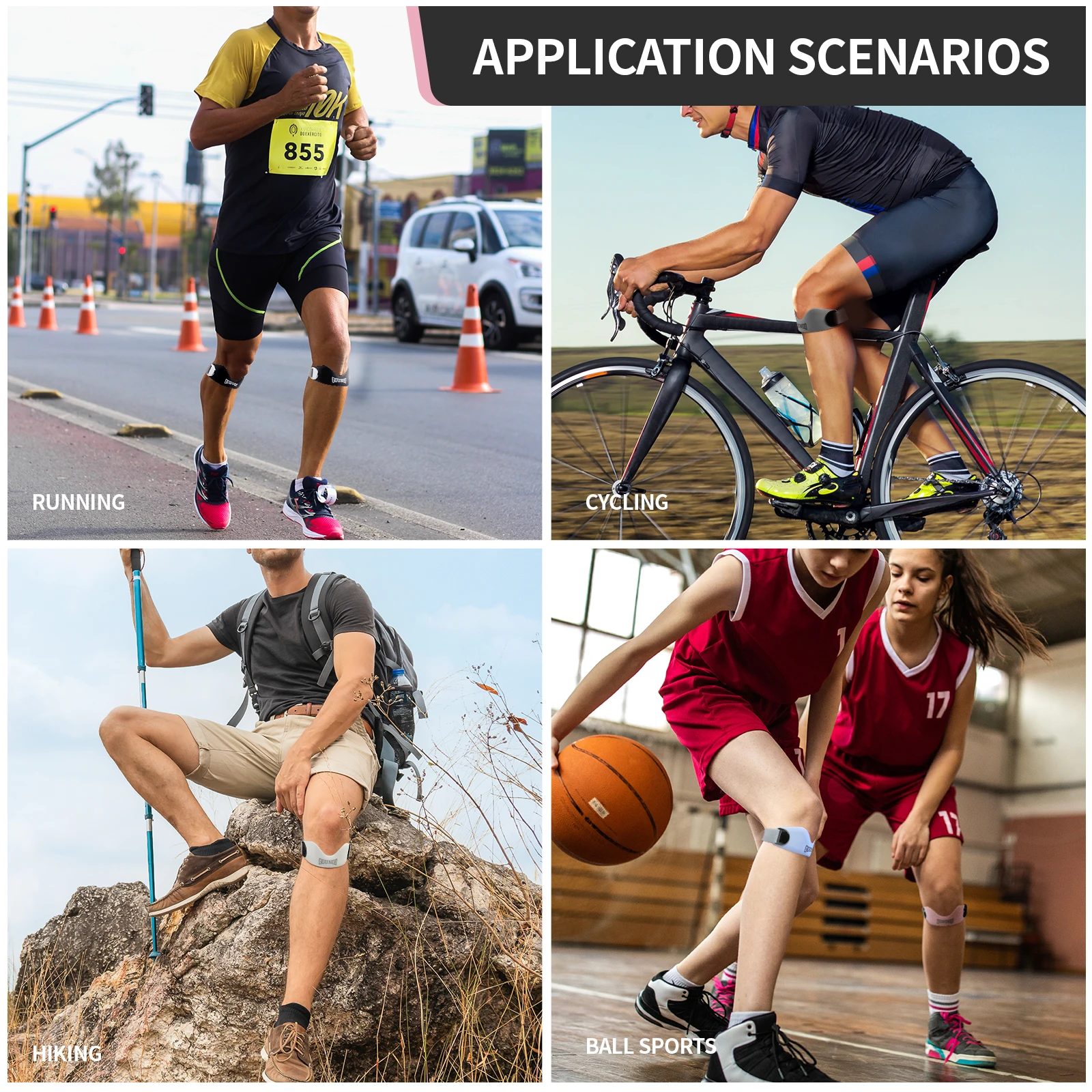 GOUNOD سيليكون الرضفة وتر دعم حزام لتخفيف آلام الركبة عدم الانزلاق قابل للتعديل الركبة الأشرطة تشغيل المشي لمسافات طويلة الرضفة الفرقة