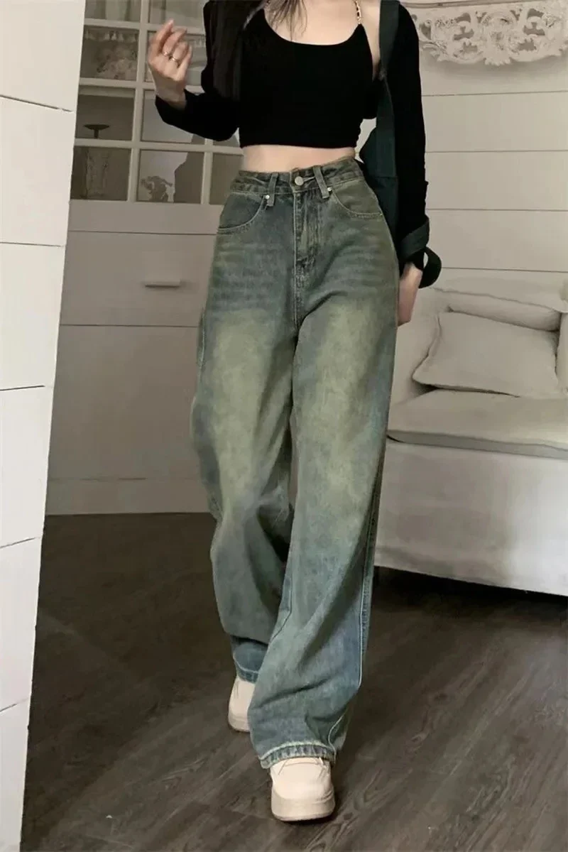 Y2K Baggy Casual Wide Leg Jeans Women Streetwear All-Match Washed Denim Trousers Female Vintage 90S High Waist Straight Pants — zdjęcie 2