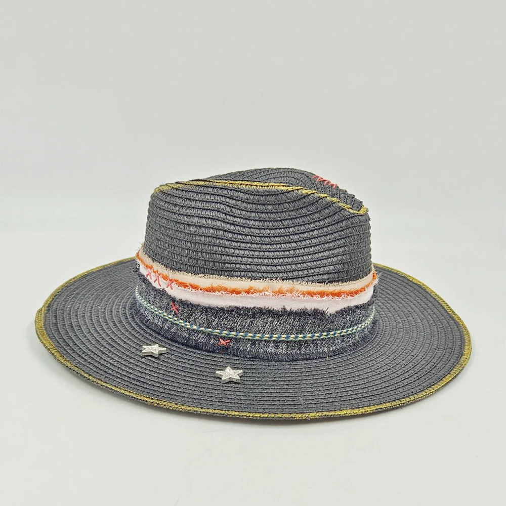 Summer straw hat sun hat jazz top feather dried flower accessories DIY hand-sewn straw hat men and women sun hat wholesale